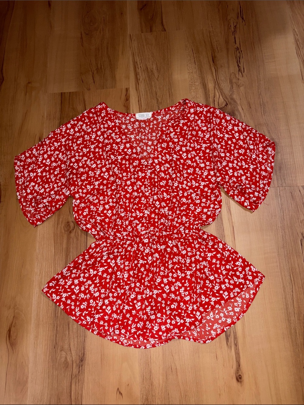 Sienna Sky short-sleeve red peplum blouse